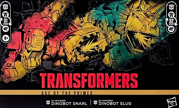 TRANSFORMERS AGE OF THE PRIMES LEADER CLASS ACTION FIGURE G2 UNIVERSE DINOBOTS SNARL AND SLUG 19 CM